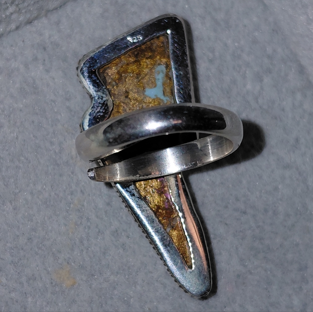 Cotton Candy Turquoise Lightning Bolt Sterling Silver Adjustable Ring - Picture 8 of 9